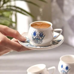 Karaca İznik Neues Formular Kaffeetasse Set für 6 Personen 100 ml Blau01