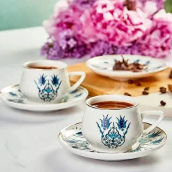 Karaca İznik Neues Formular Kaffeetasse Set für 6 Personen 100 ml Blau01