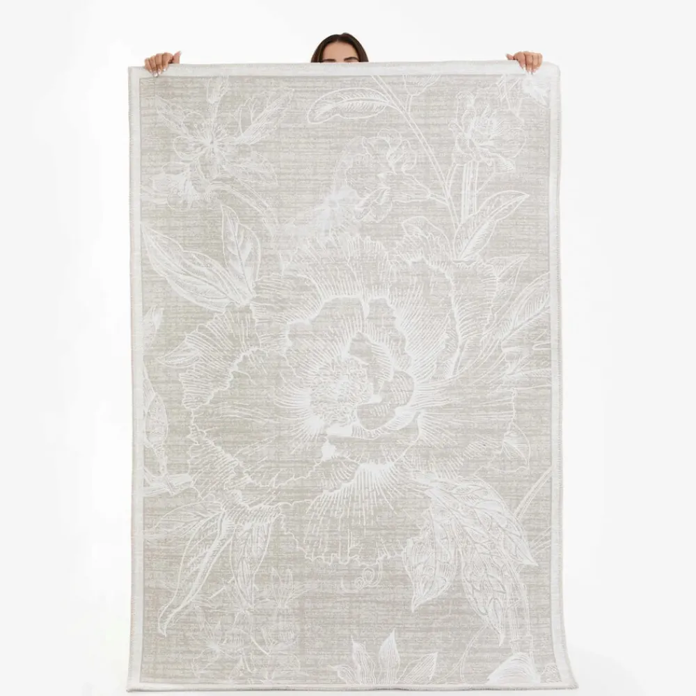 Karaca Kasmir Hali Dekorative Kunst Trend Kamelie Doppelseitiger Teppich 120x180 cm Beıge01 Hot