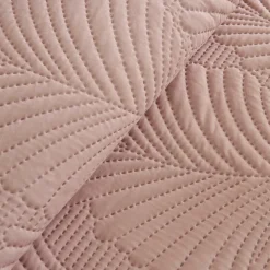 Karaca Leaf Bettüberwurf-Set Anthrazit 230x240 Cm + 2 (50x70 Cm) Puder Rosa New