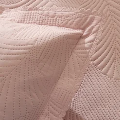 Karaca Leaf Bettüberwurf-Set Anthrazit 230x240 Cm + 2 (50x70 Cm) Puder Rosa New