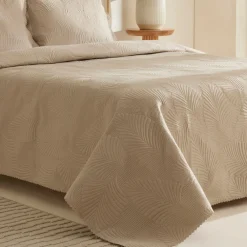 Karaca Leaf Bettüberwurf-Set Beige 230x240 Cm + 2 (50x70 Cm) Beıge Sale