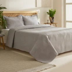 Karaca Leaf Bettüberwurf-Set 230x240 Cm + 2 (50x70 Cm) Grau Clearance