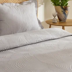 Karaca Leaf Bettüberwurf-Set 230x240 Cm + 2 (50x70 Cm) Grau Clearance