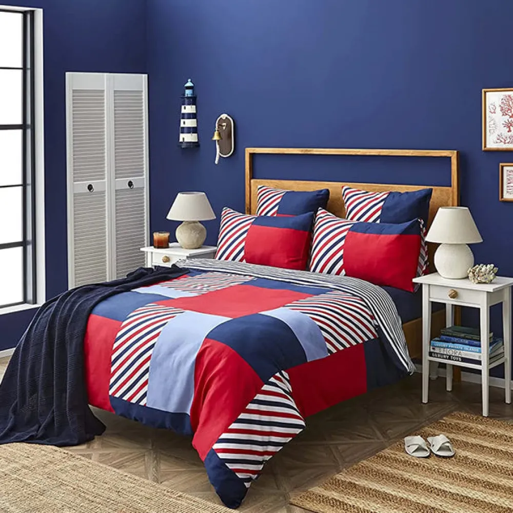 Karaca Nautica Home Morris BettbezugSet aus 100 % Baumwolle, 155 × 220 cm, Navy Blue Multi - Online