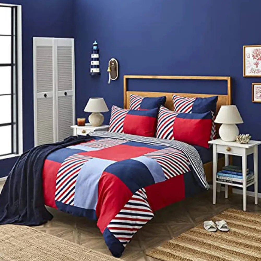 Karaca Nautica Home Morris BettbezugSet aus 100 % Baumwolle, 200 × 200 cm, Navy Blue Multi - Clearance